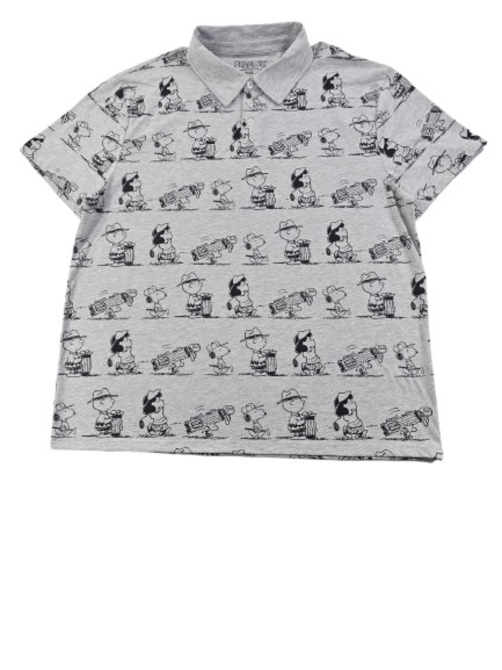 Peanuts Snoopy All Over Golf Polo Men 2XL Gray Charlie Brown Woodstock Patty Tee